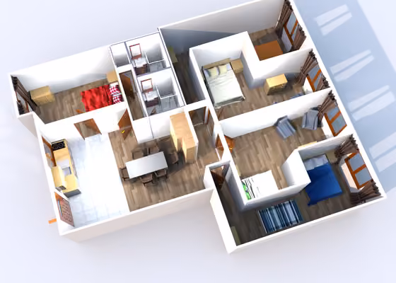 Klauzál téren 5 szobás teljeskötűen felújított lakás - Alaprajz - Lakás 3D nézetben